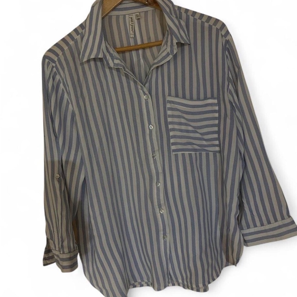 H&M Women Blue and White Striped Shirt